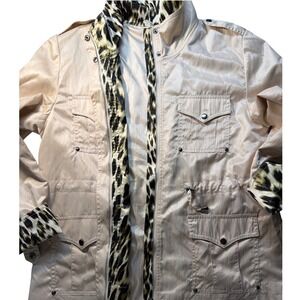 Lindi Ladies Champagne Shimmer Utility Jacket Leopard‎ Print Trim Small